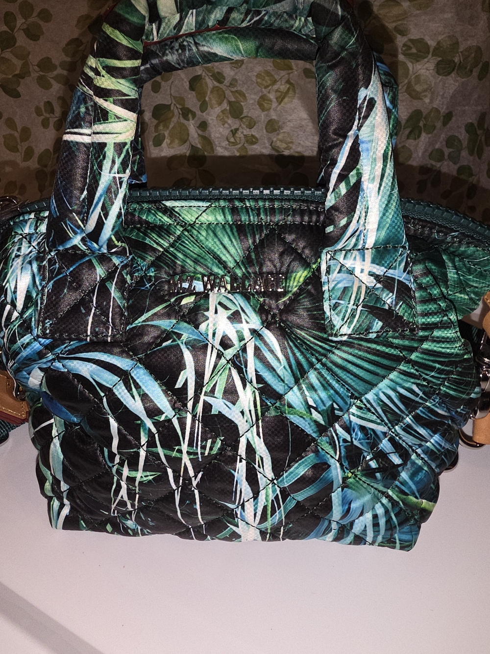 MZ Wallace Mini Sutton Dark Green Tropical Print. Rare. Discontinued Print.